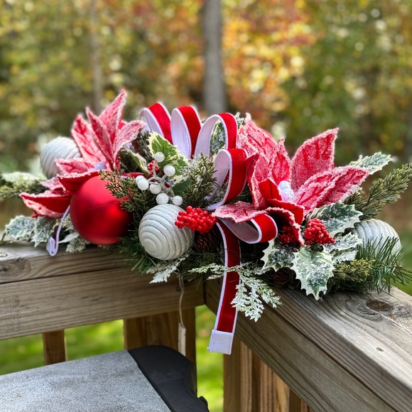 Iced Red Poinsettia Winter/Holiday Centerpiece